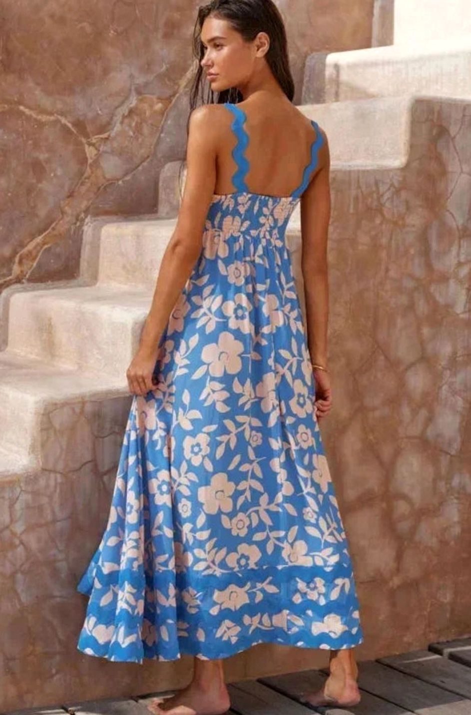 Mia | Women's Long Sleeveless Maxi Sundress Scalloped Wavy Hem