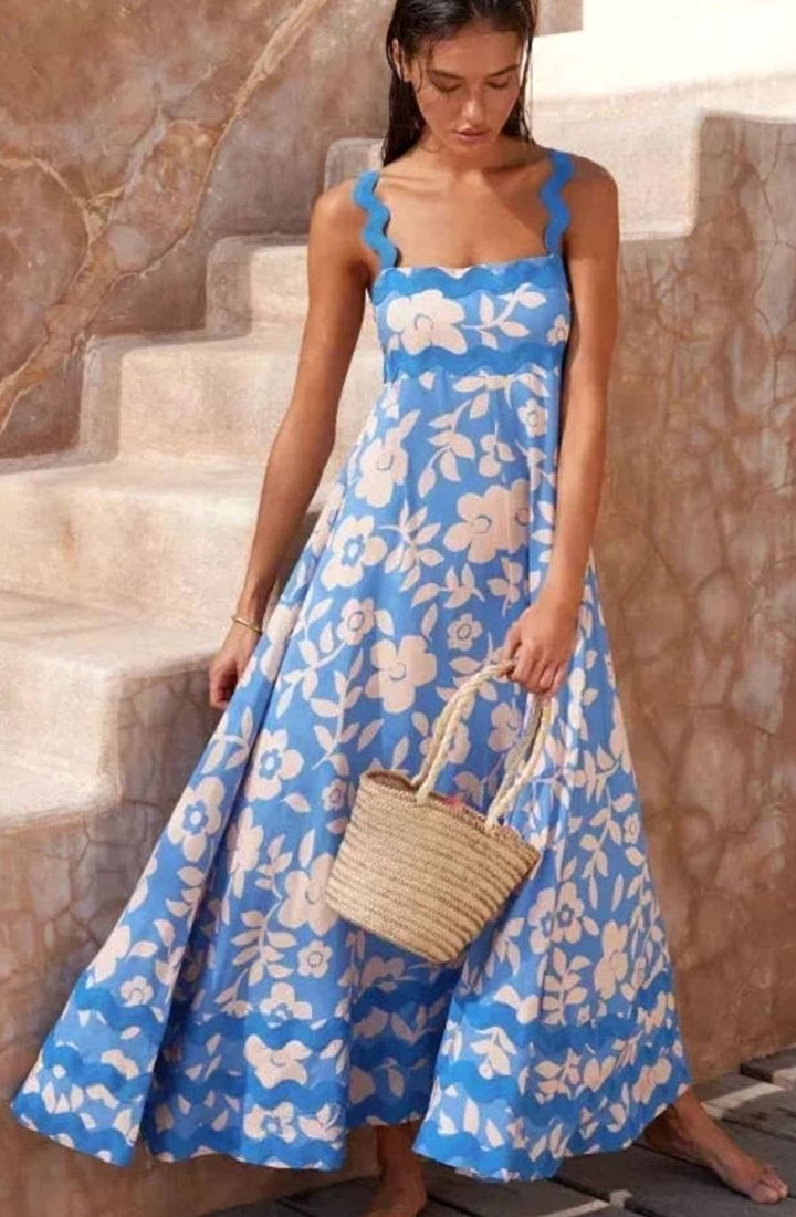 Mia | Women's Long Sleeveless Maxi Sundress Scalloped Wavy Hem