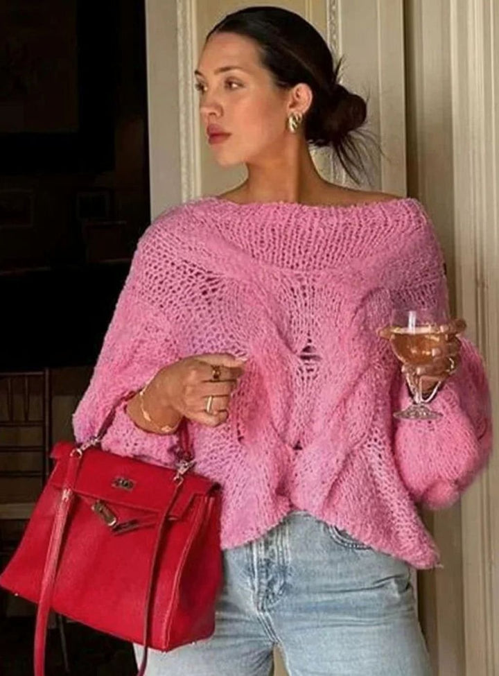 Ella | Women's Loose Knit Sweater Off-Shoulder Relaxed Pullover