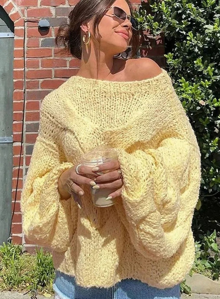 Ella | Women's Loose Knit Sweater Off-Shoulder Relaxed Pullover