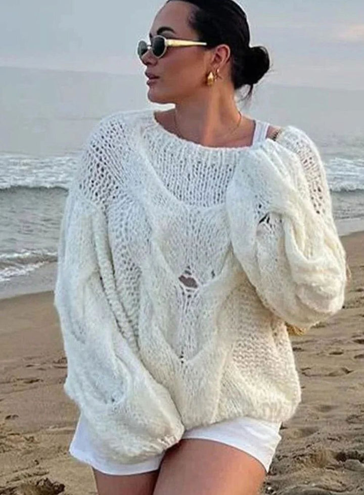 Ella | Women's Loose Knit Sweater Off-Shoulder Relaxed Pullover
