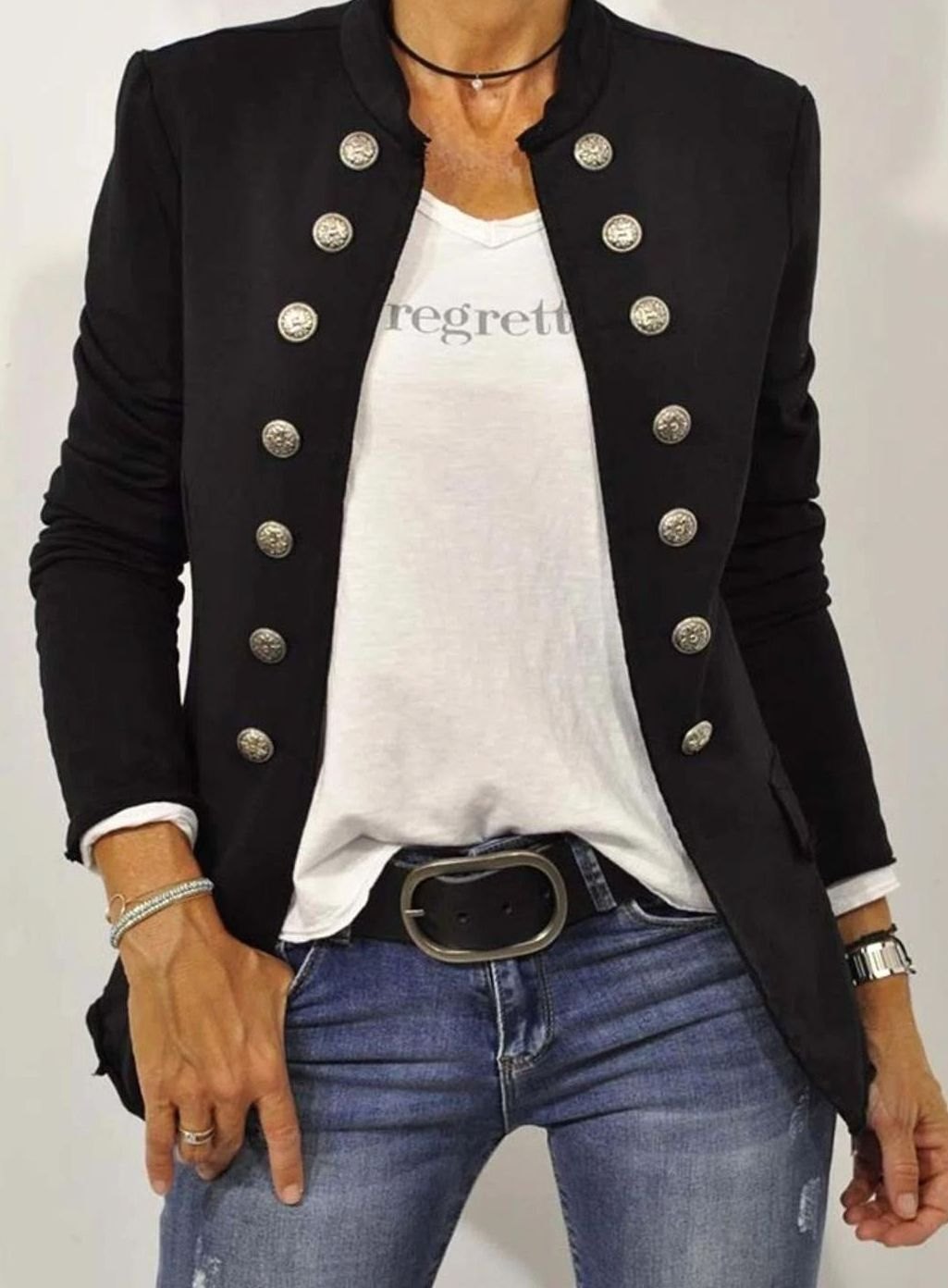 Ava | Women's Military-Style Double-Breasted Stand-Collar Coat Blazer