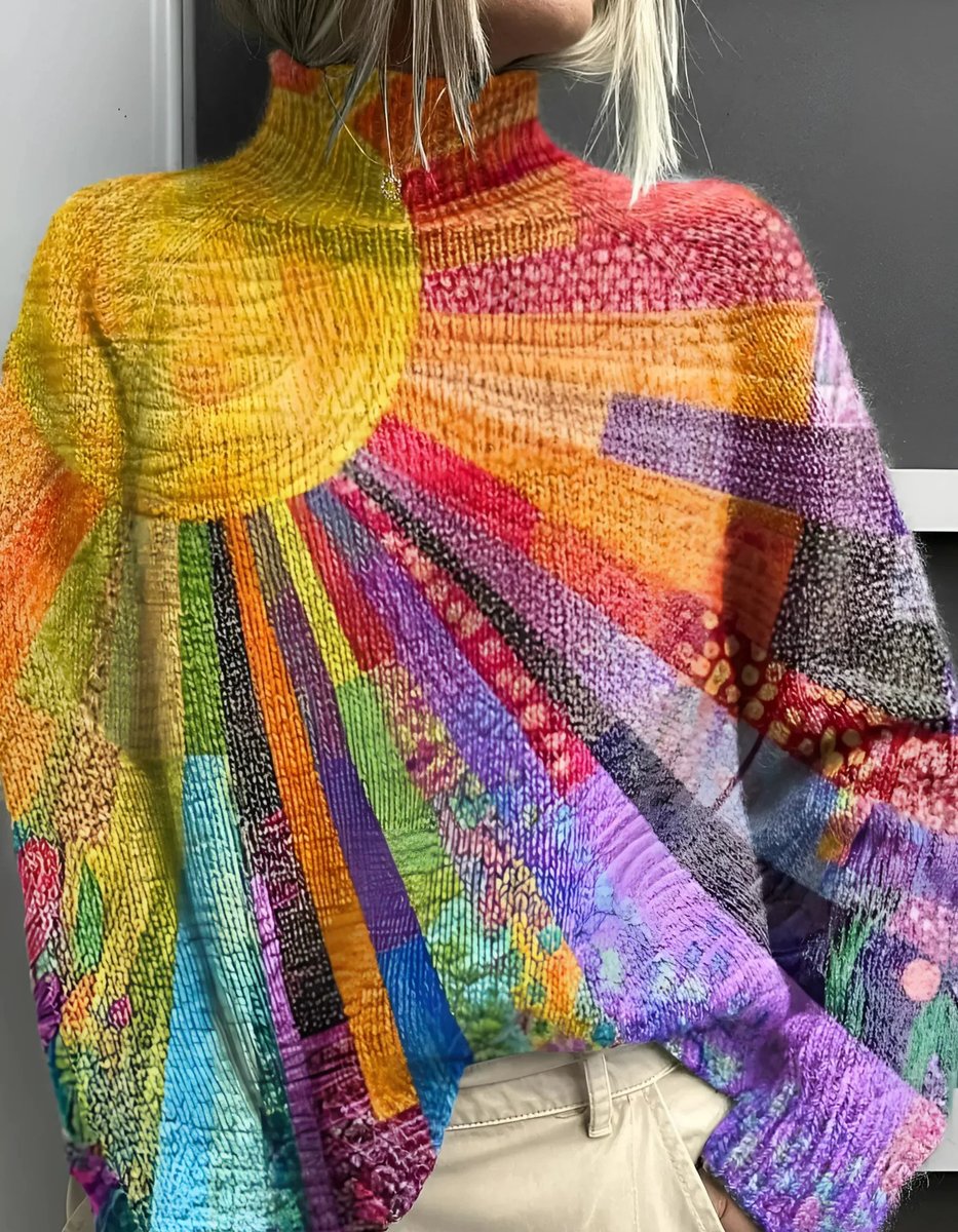 Victoria | Women's Multicolour Turtleneck Rainbow Knit Pullover Sweater