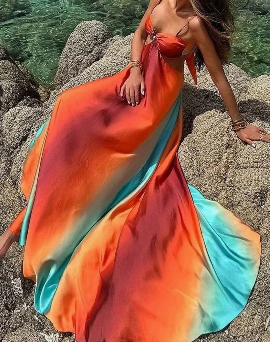Riley | Women's Ombre Cutout Spaghetti-Strap Maxi Sundress