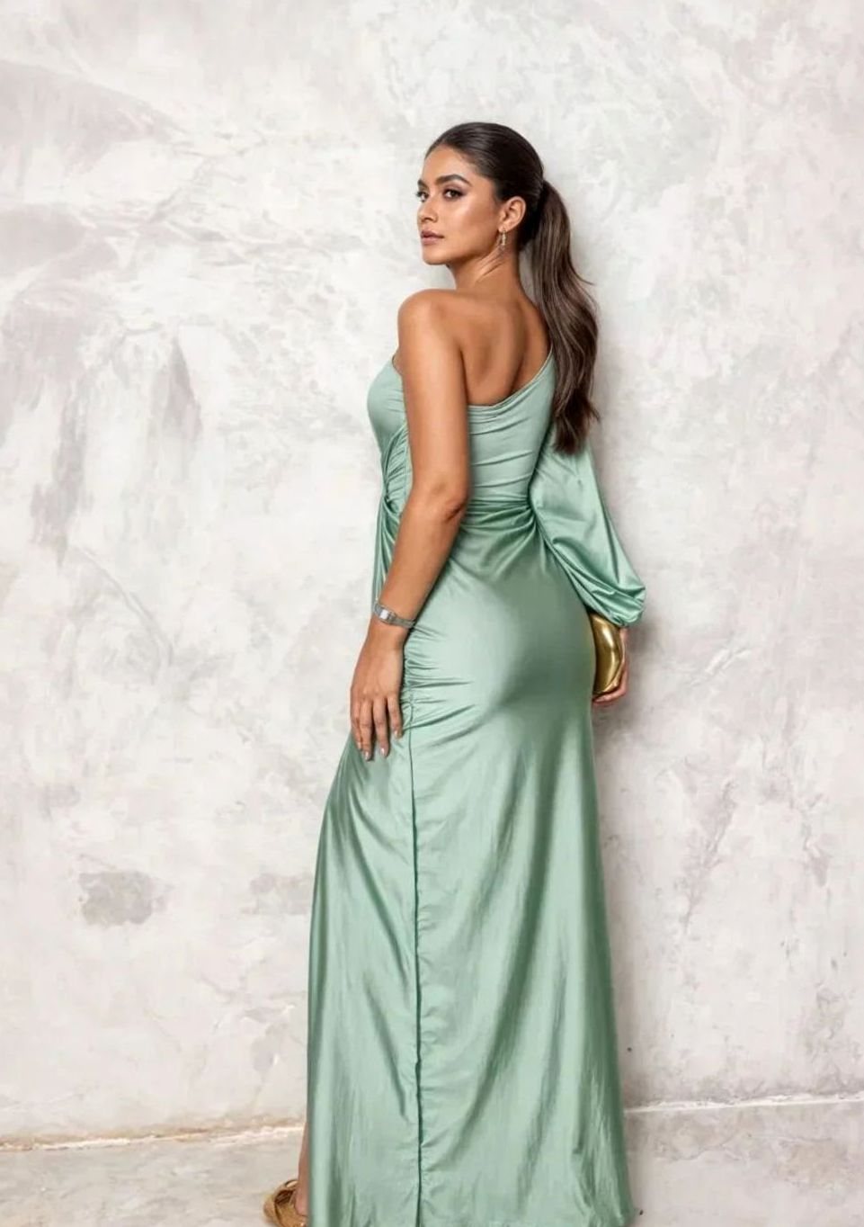 Charlotte | Women's One-Shoulder Draped Satin Formal Maxi Dress Slit