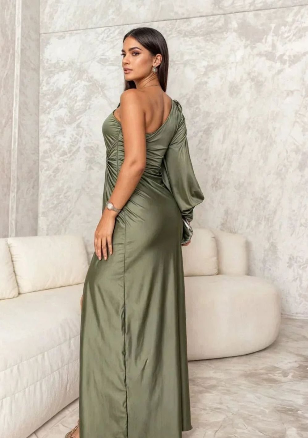 Charlotte | Women's One-Shoulder Draped Satin Formal Maxi Dress Slit