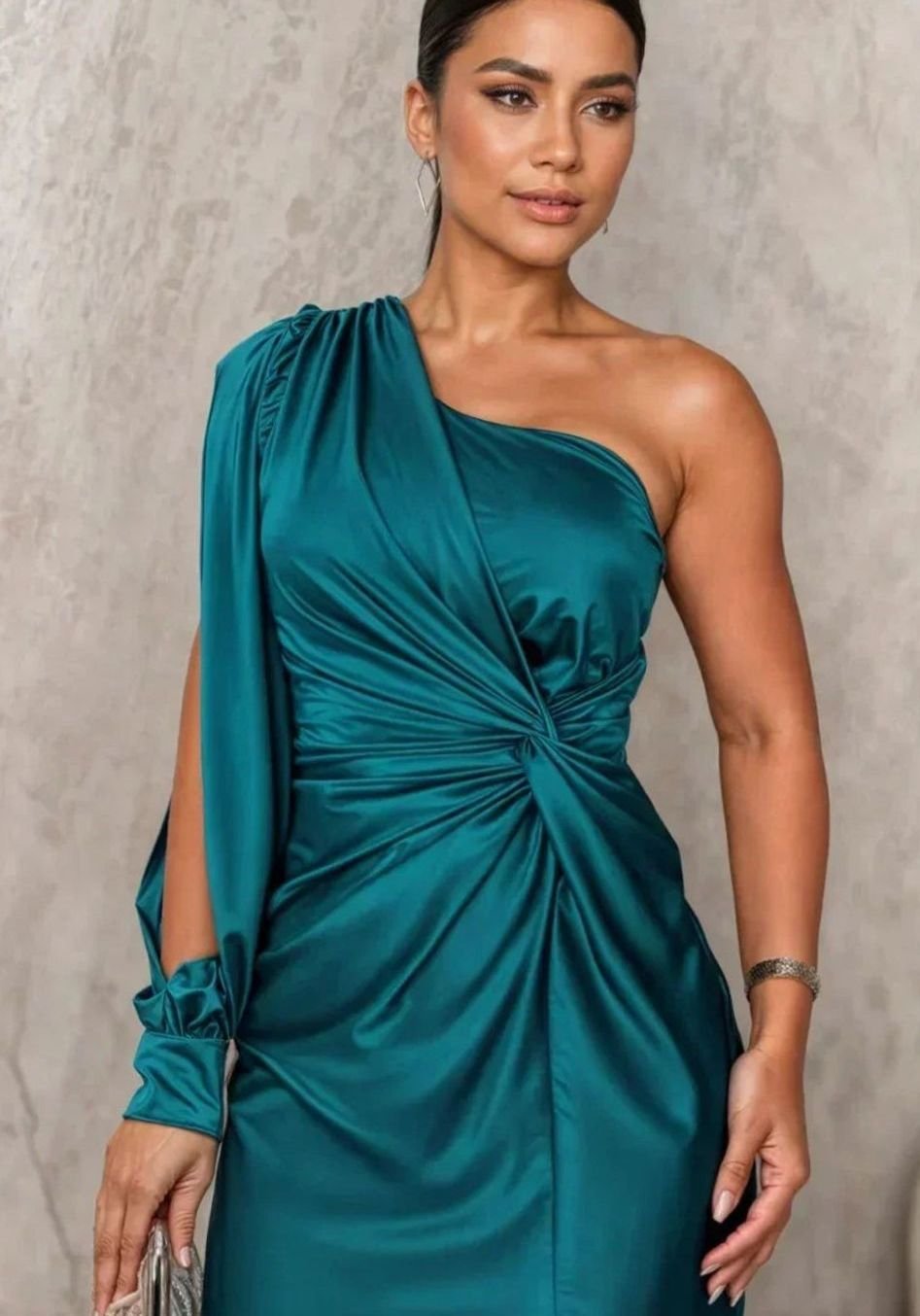 Charlotte | Women's One-Shoulder Draped Satin Formal Maxi Dress Slit