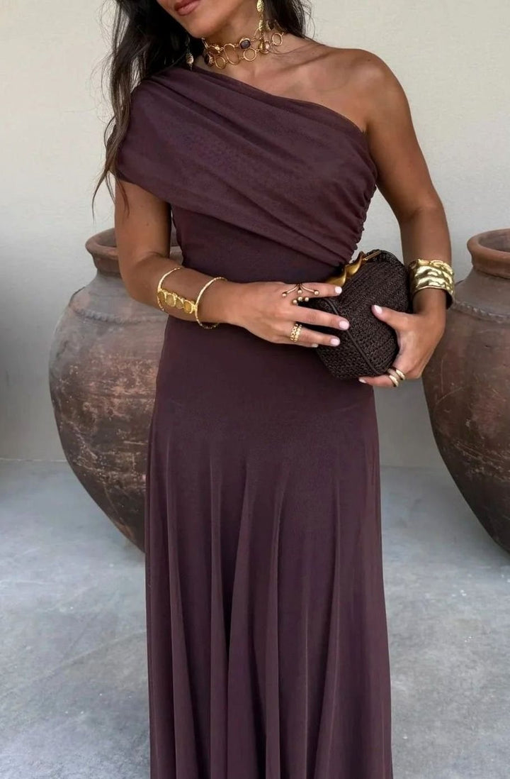 Lily | Women's One-Shoulder Pleated Flowy Maxi Dress