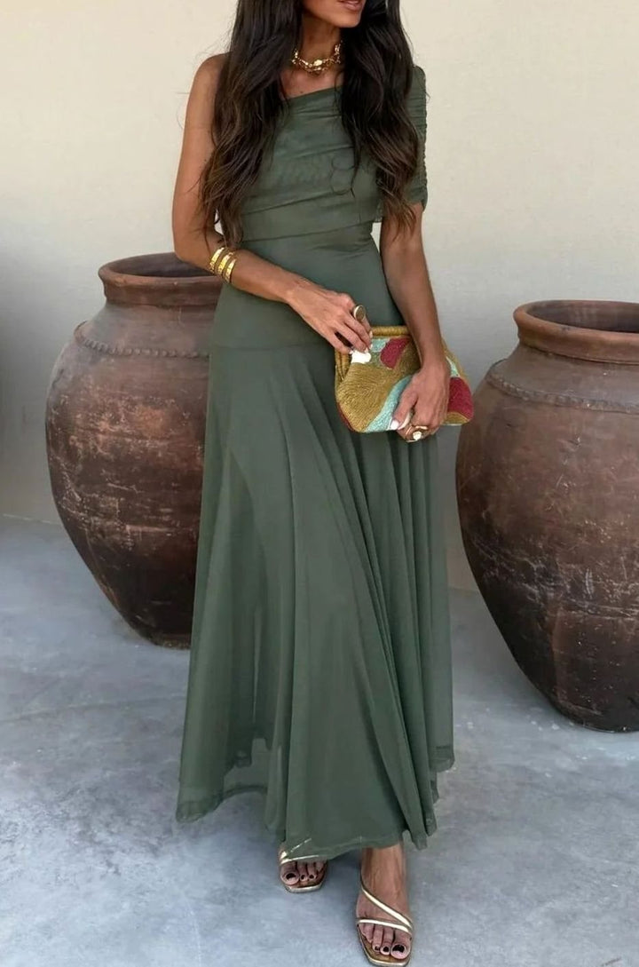 Lily | Women's One-Shoulder Pleated Flowy Maxi Dress