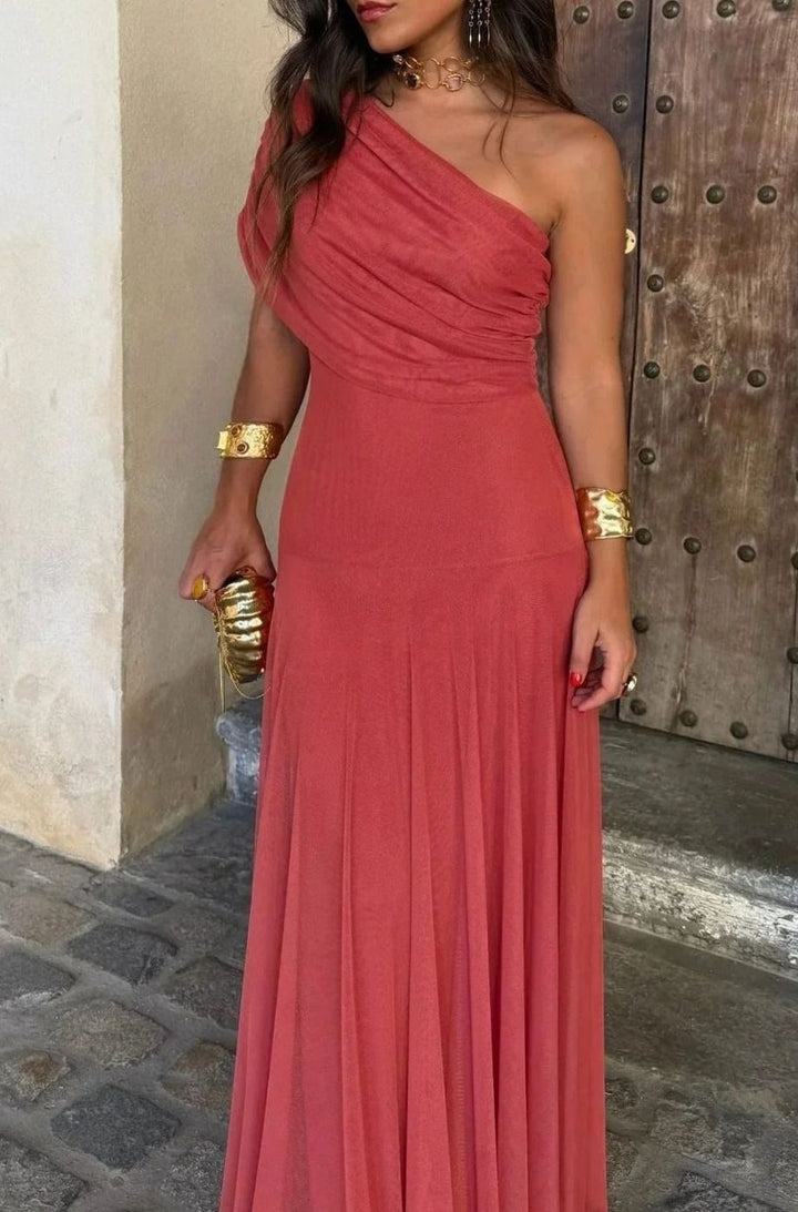 Lily | Women's One-Shoulder Pleated Flowy Maxi Dress