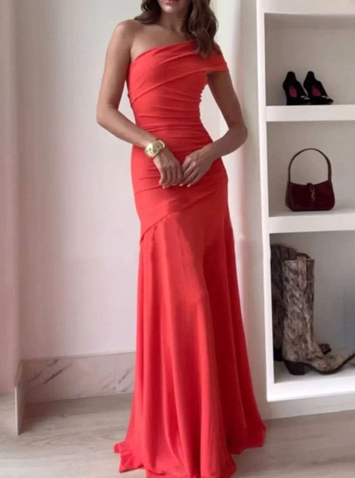 Evelyn | Women's One-Shoulder Ruched Formal Maxi Wedding Guest Dress