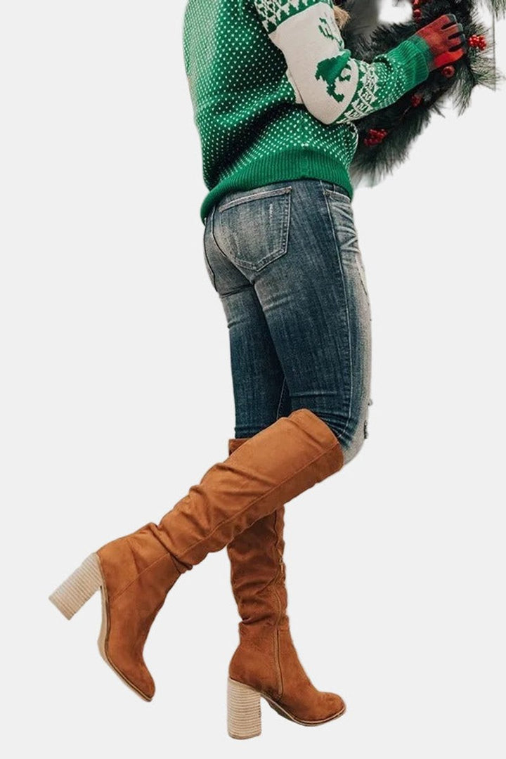 Evelyn | Women's Over-the-Knee Block Heel Suede Ankle Boots