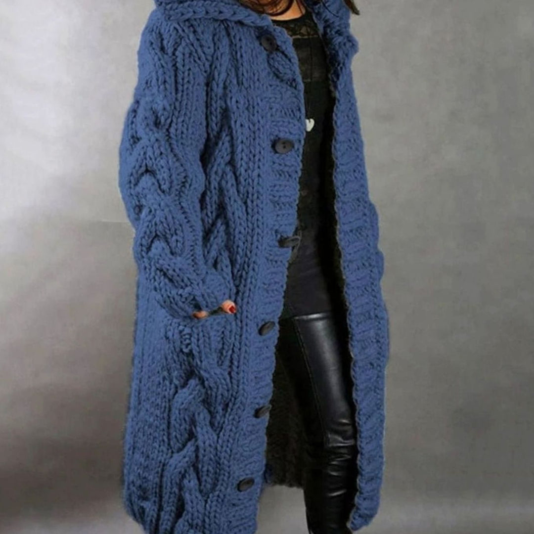 Hannah | Women's Oversized Cable Knit Hooded Button Cardigan