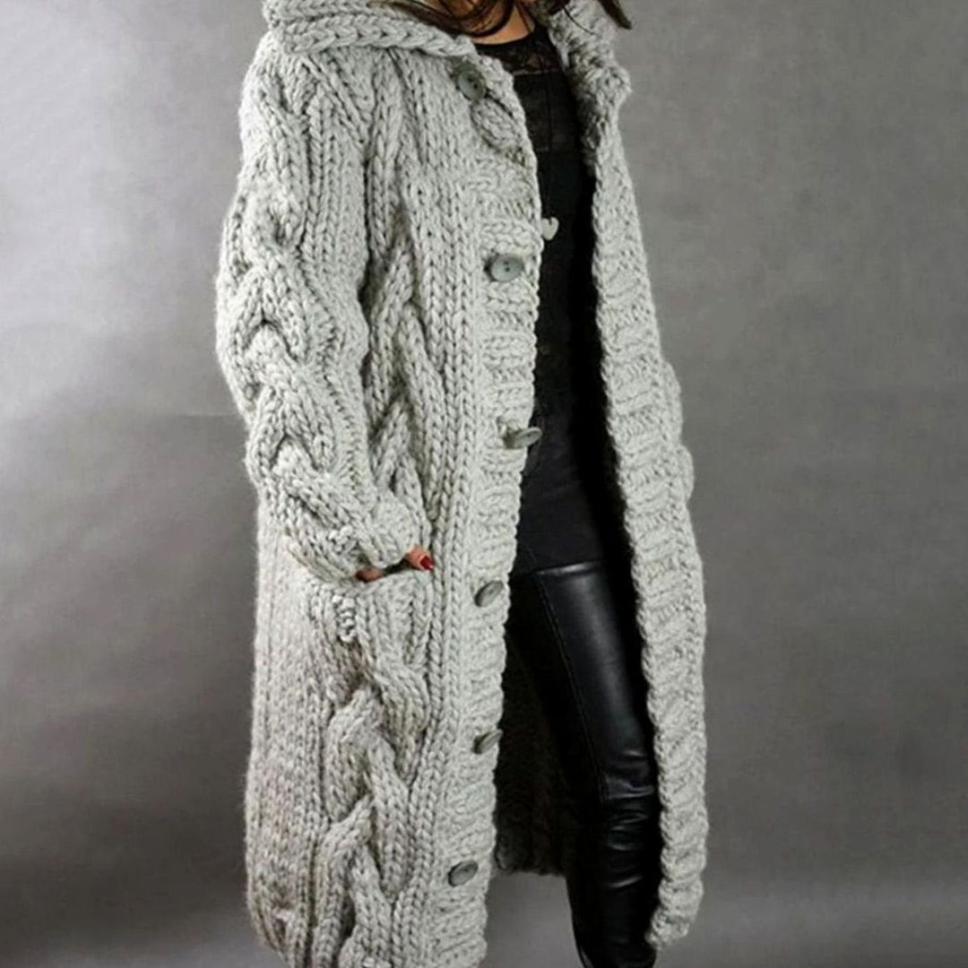 Hannah | Women's Oversized Cable Knit Hooded Button Cardigan