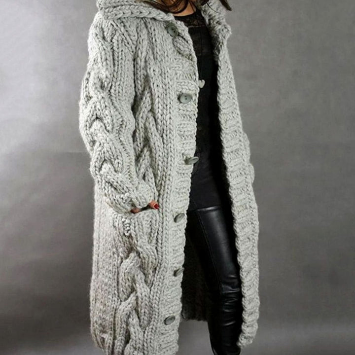 Hannah | Women's Oversized Cable Knit Hooded Button Cardigan