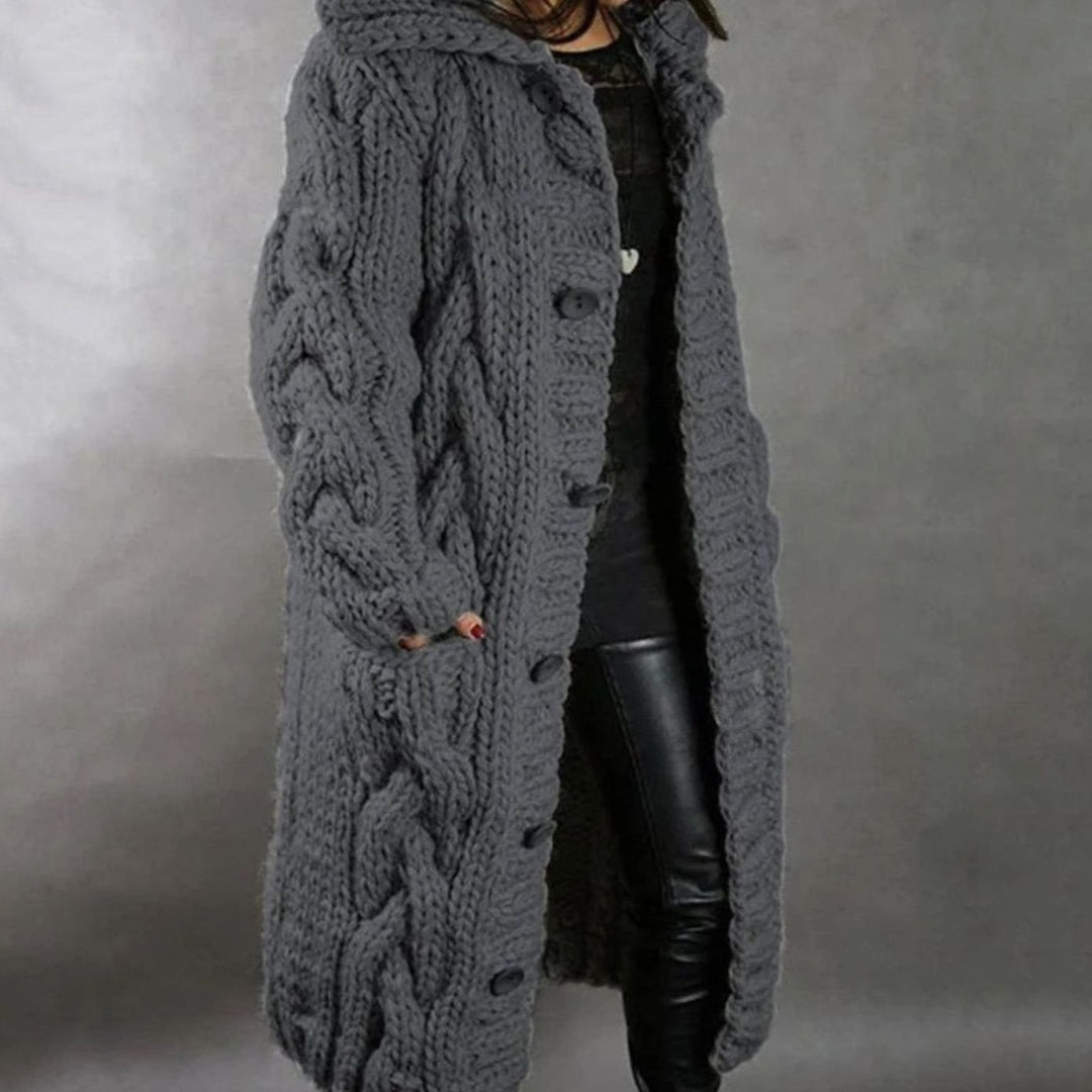 Hannah | Women's Oversized Cable Knit Hooded Button Cardigan