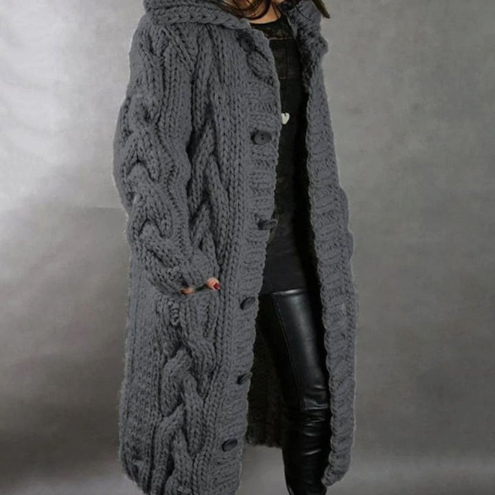 Hannah | Women's Oversized Cable Knit Hooded Button Cardigan