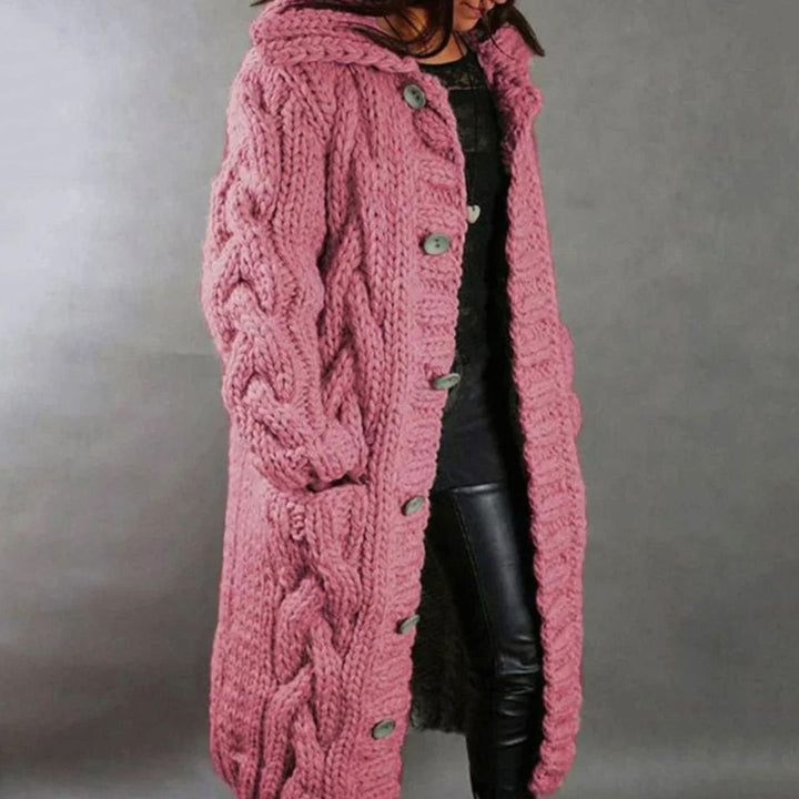 Hannah | Women's Oversized Cable Knit Hooded Button Cardigan