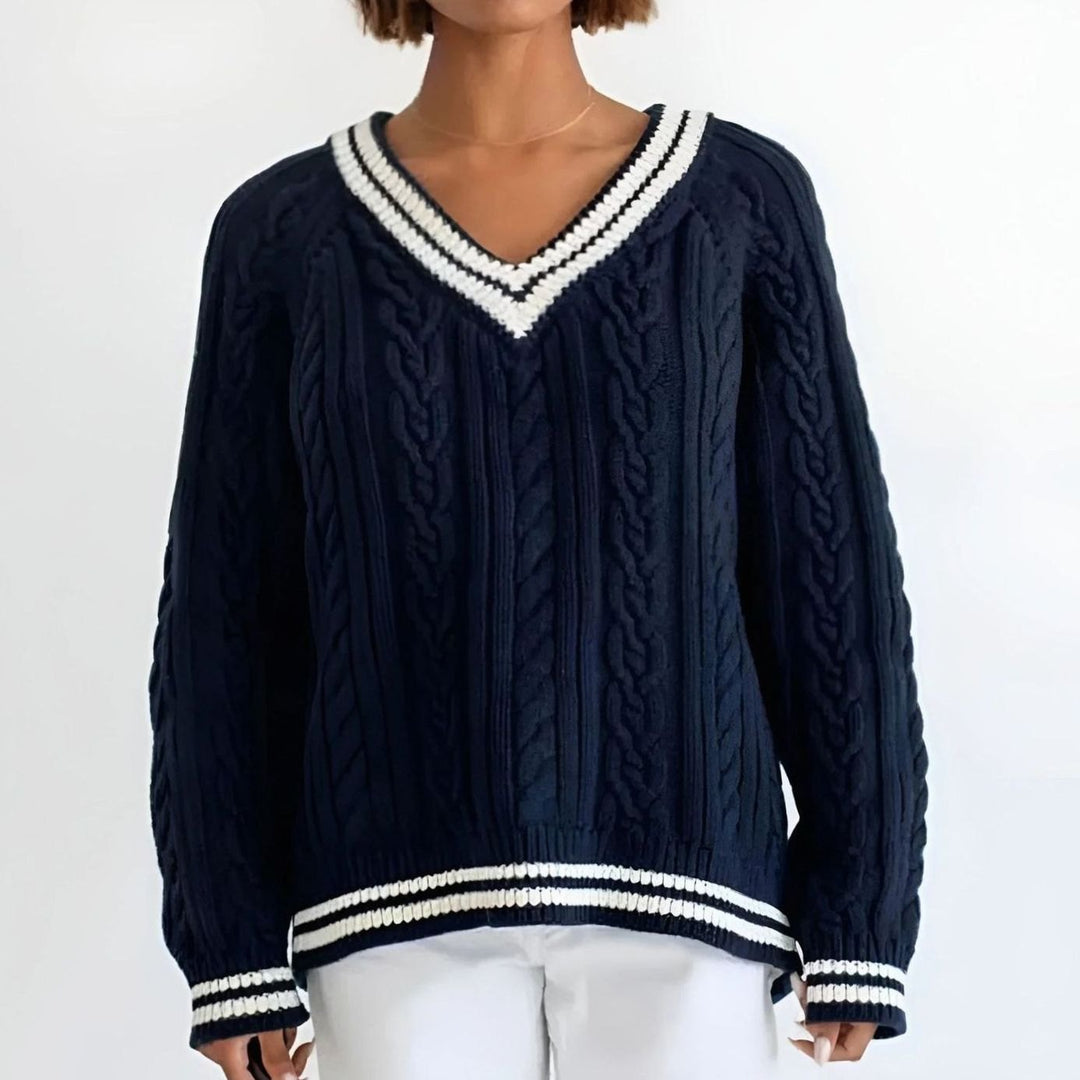 Charlotte | Women's Oversized Cable-Knit V-Neck Pullover Sweater