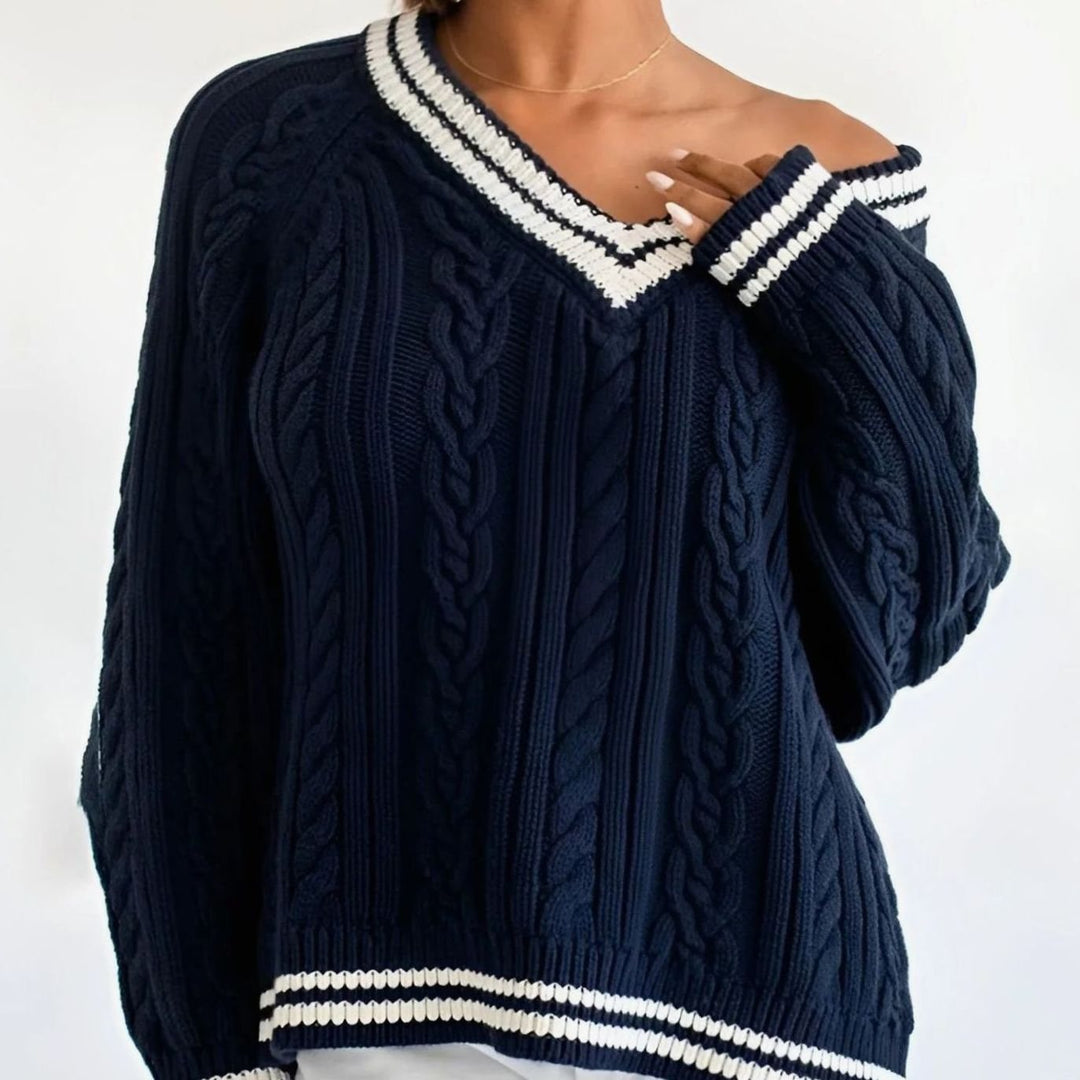 Charlotte | Women's Oversized Cable-Knit V-Neck Pullover Sweater