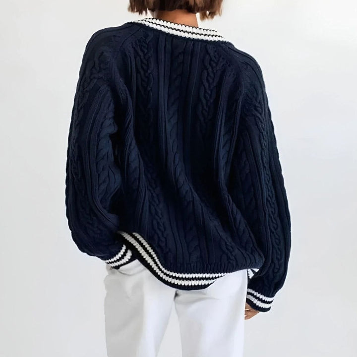 Charlotte | Women's Oversized Cable-Knit V-Neck Pullover Sweater
