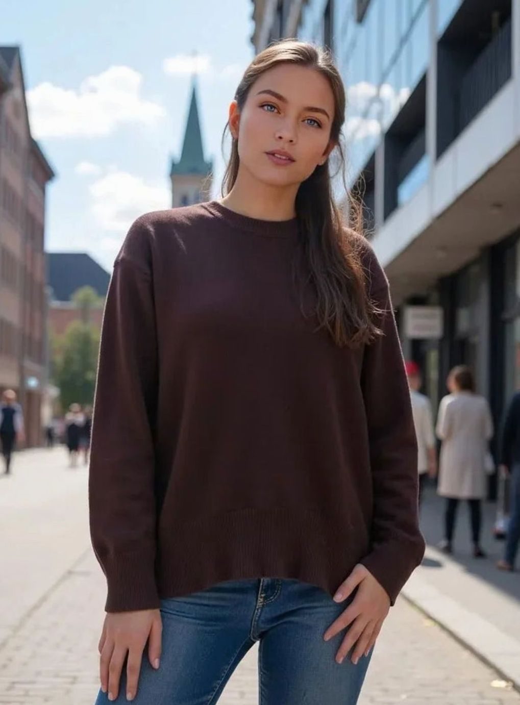 Riley | Women's Oversized Crew-Neck Long-Sleeve Light Knit Sweater