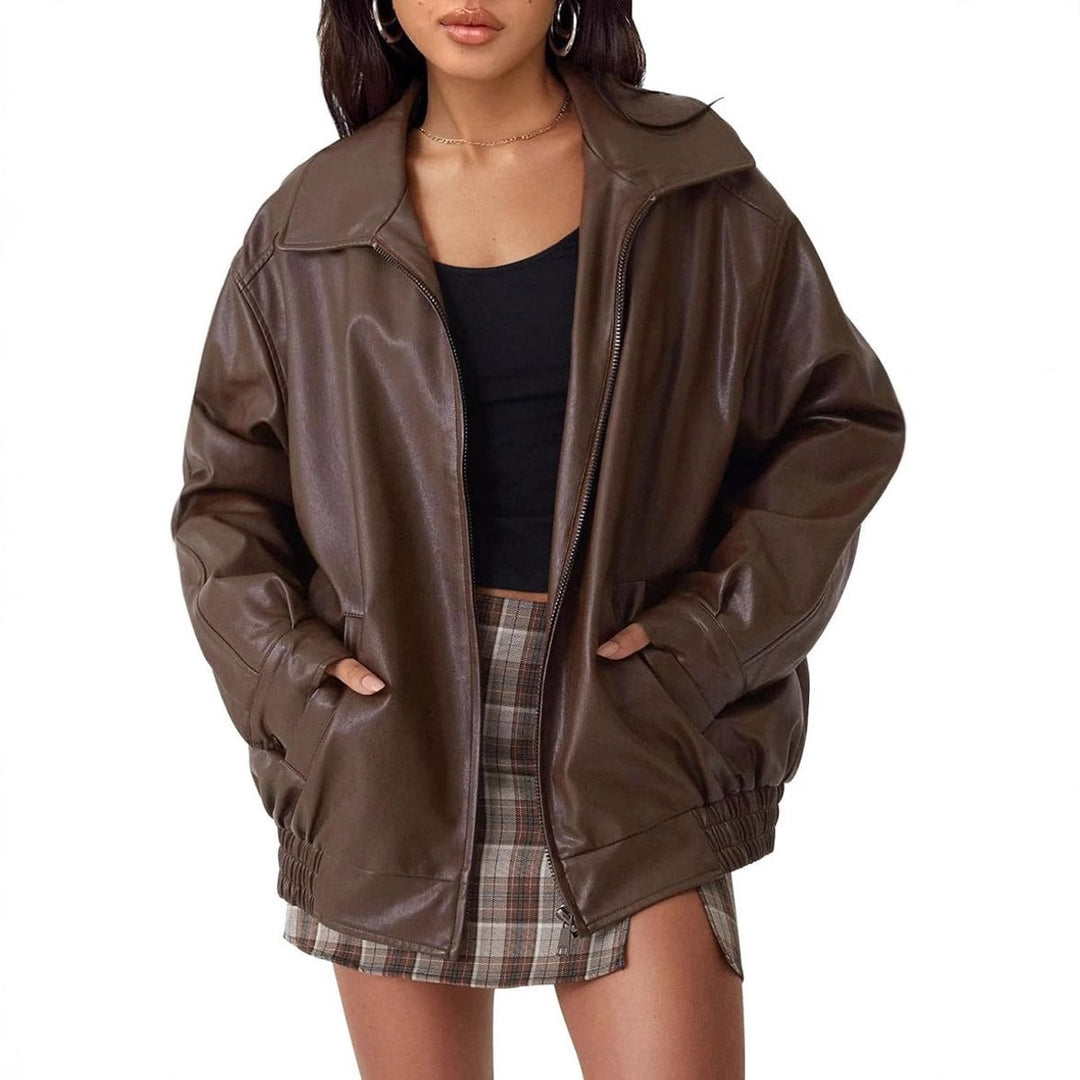 Hannah | Women's Oversized Faux Leather Bomber Jacket Zip-Up