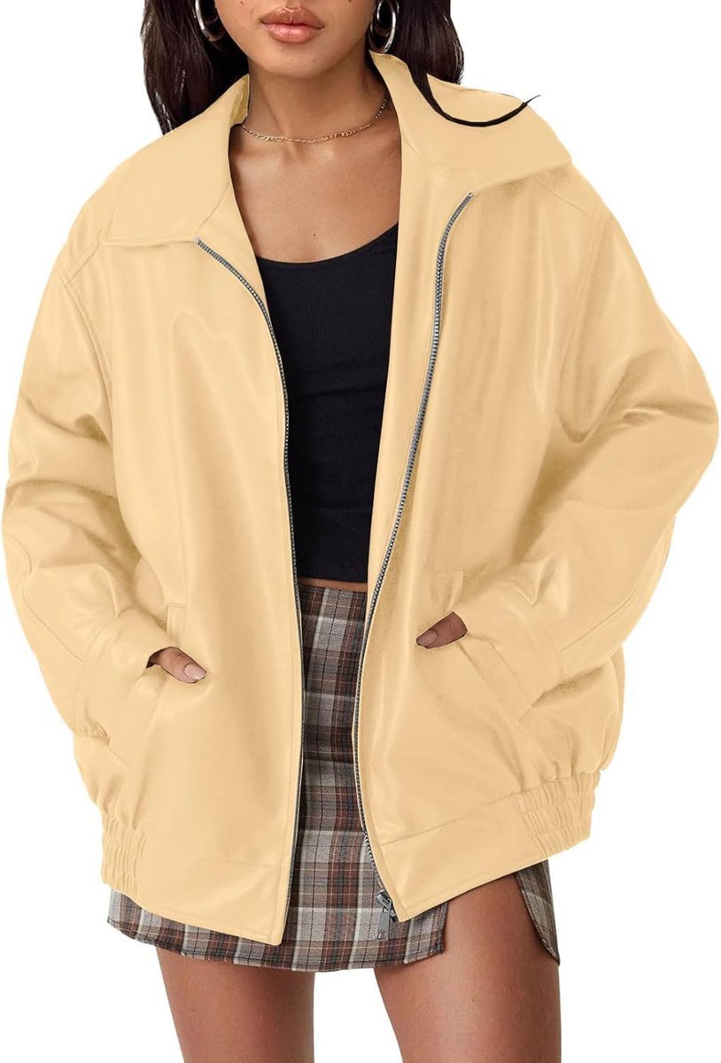 Hannah | Women's Oversized Faux Leather Bomber Jacket Zip-Up