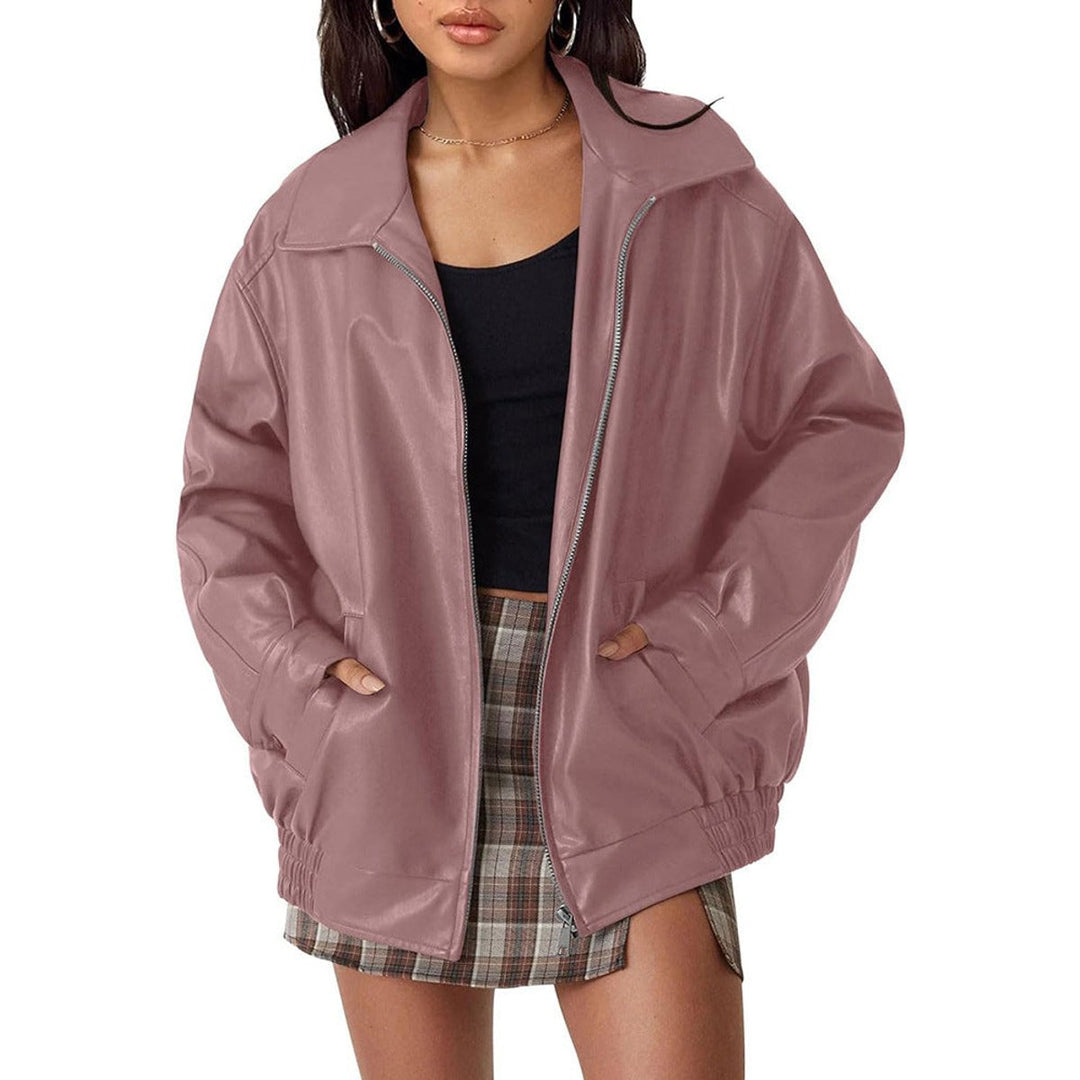 Hannah | Women's Oversized Faux Leather Bomber Jacket Zip-Up