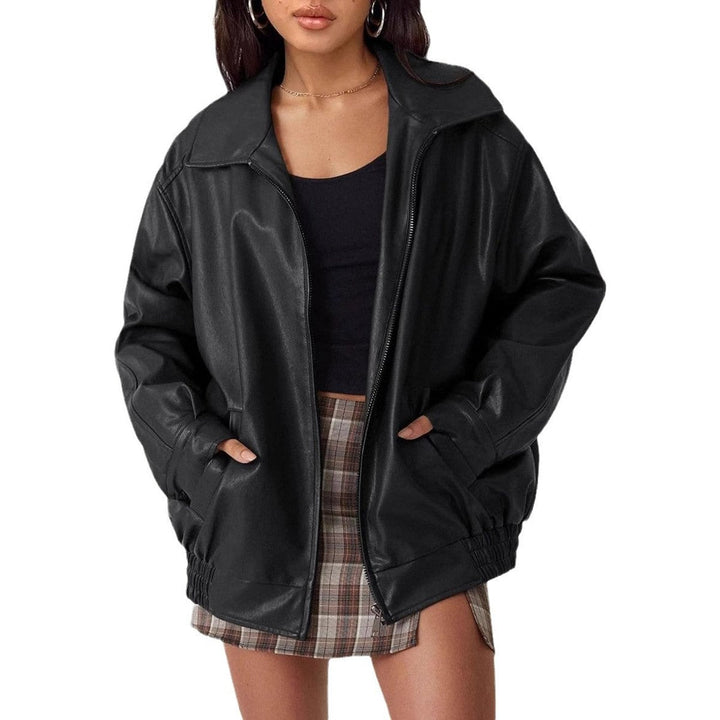 Hannah | Women's Oversized Faux Leather Bomber Jacket Zip-Up