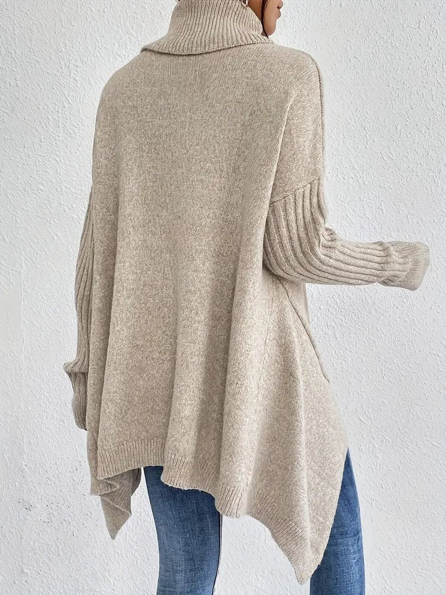 Victoria | Women's Oversized Long Ribbed Turtleneck Sweater Asymmetric Hem
