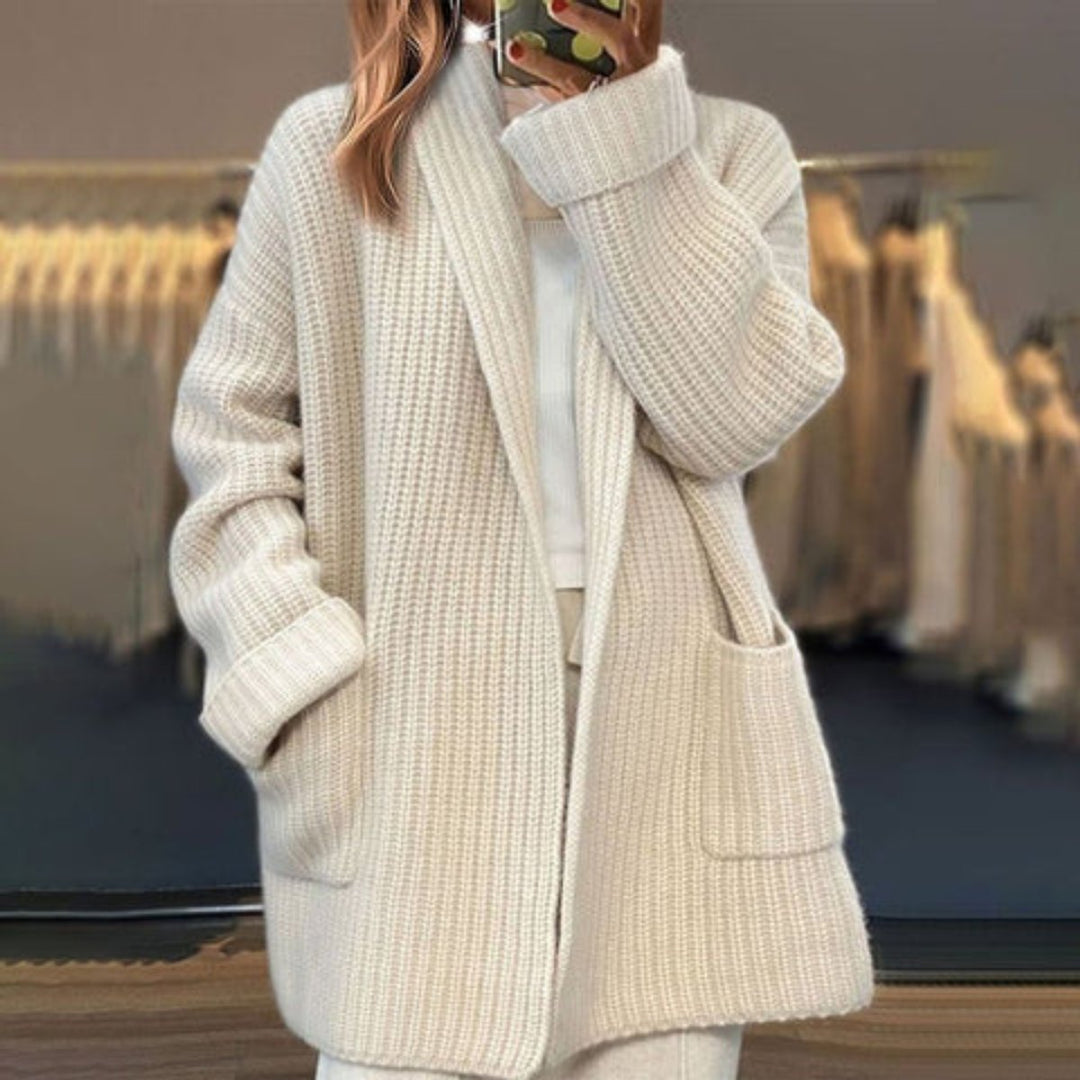 Hannah | Women's Oversized Open-Front Knit Cardigan Scarf Collar
