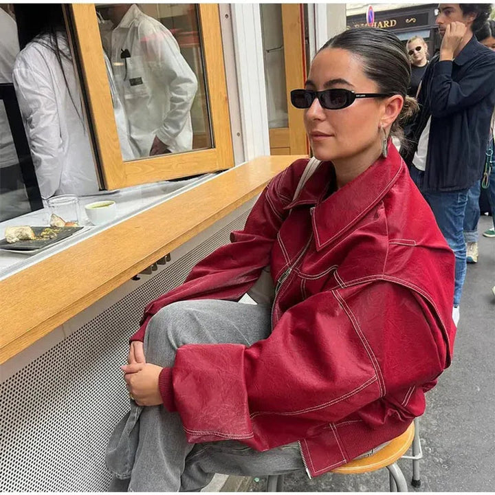 Luna | Women's Oversized Quilted Jacket Zip-Up Bomber Red