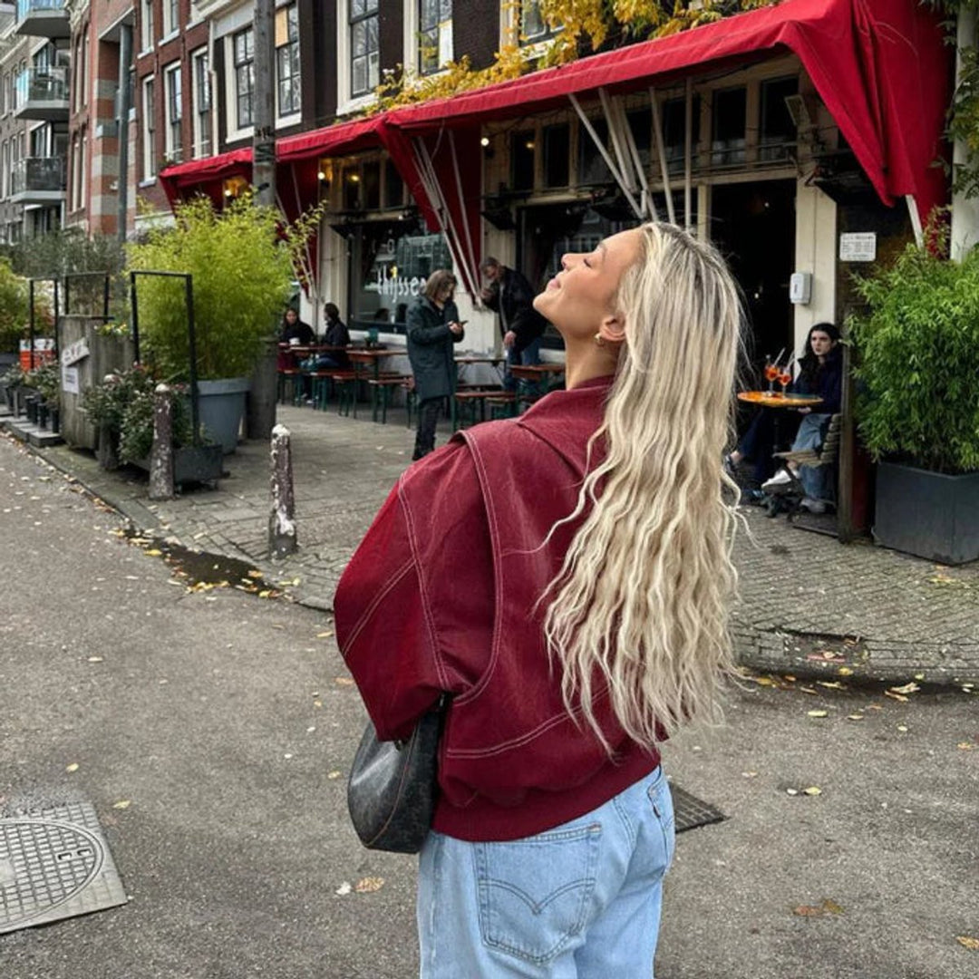 Luna | Women's Oversized Quilted Jacket Zip-Up Bomber Red