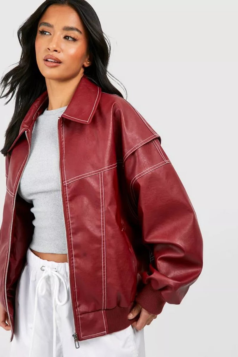 Luna | Women's Oversized Quilted Jacket Zip-Up Bomber Red