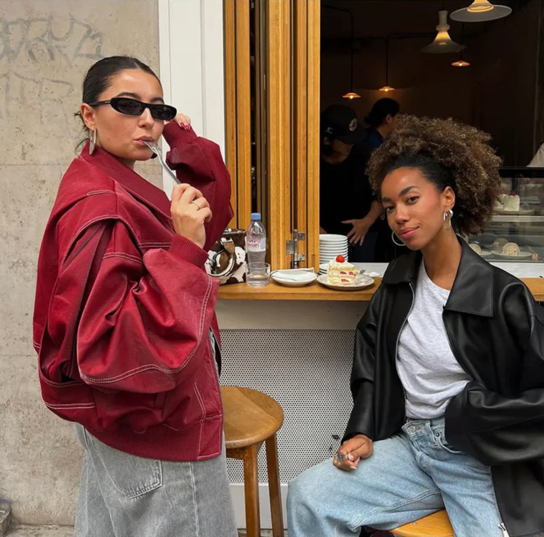 Luna | Women's Oversized Quilted Jacket Zip-Up Bomber Red