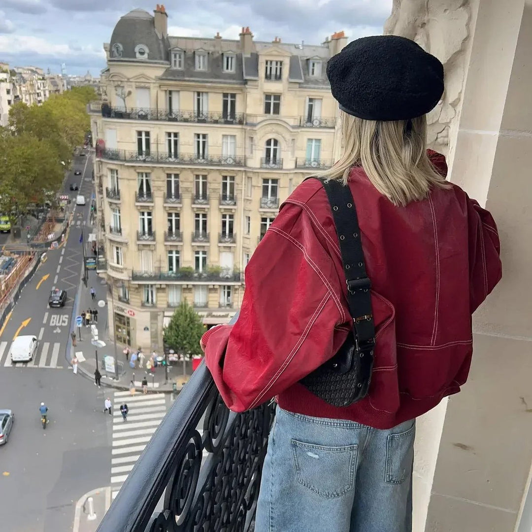 Luna | Women's Oversized Quilted Jacket Zip-Up Bomber Red
