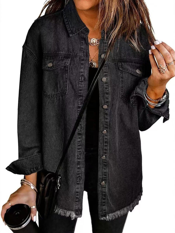 Amelia | Women's Oversized Raw-Hem Snap-Button Denim Jacket