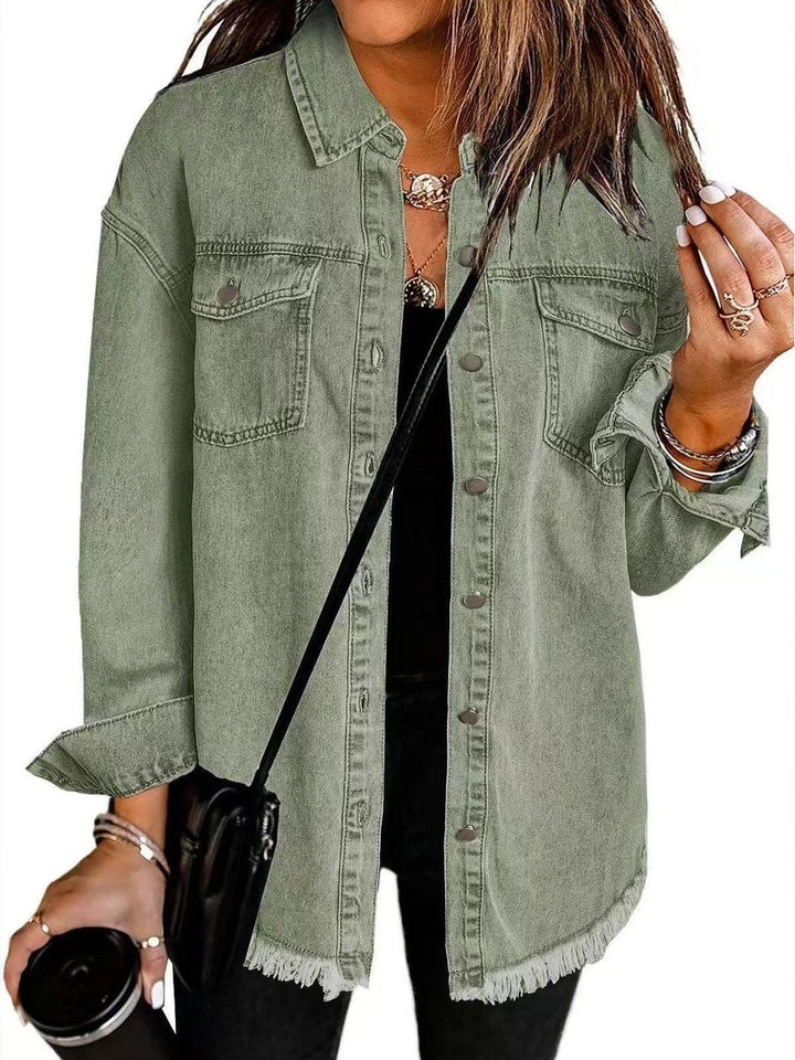 Amelia | Women's Oversized Raw-Hem Snap-Button Denim Jacket