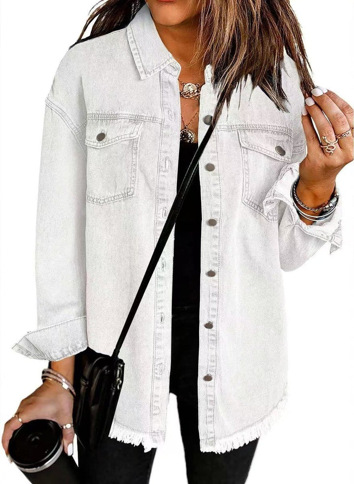 Amelia | Women's Oversized Raw-Hem Snap-Button Denim Jacket