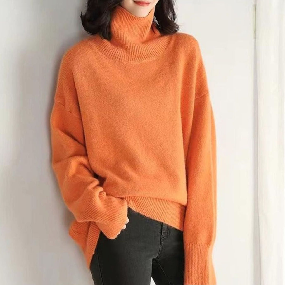 Luna | Women's Oversized Ribbed-Trim Knit Turtleneck Sweater