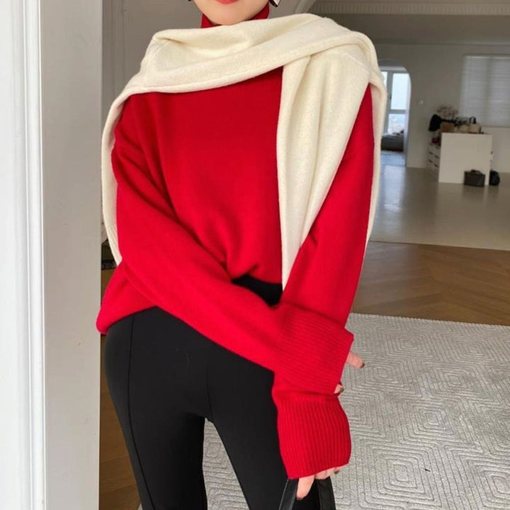 Luna | Women's Oversized Ribbed-Trim Knit Turtleneck Sweater