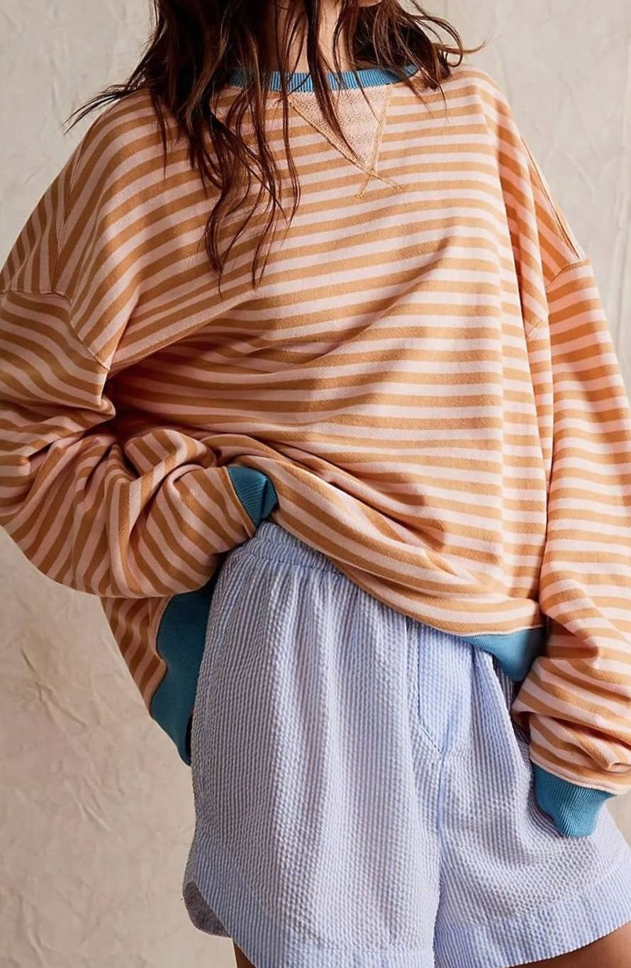 Ava | Women's Oversized Striped Crewneck Jumper Casual Pullover Sweater