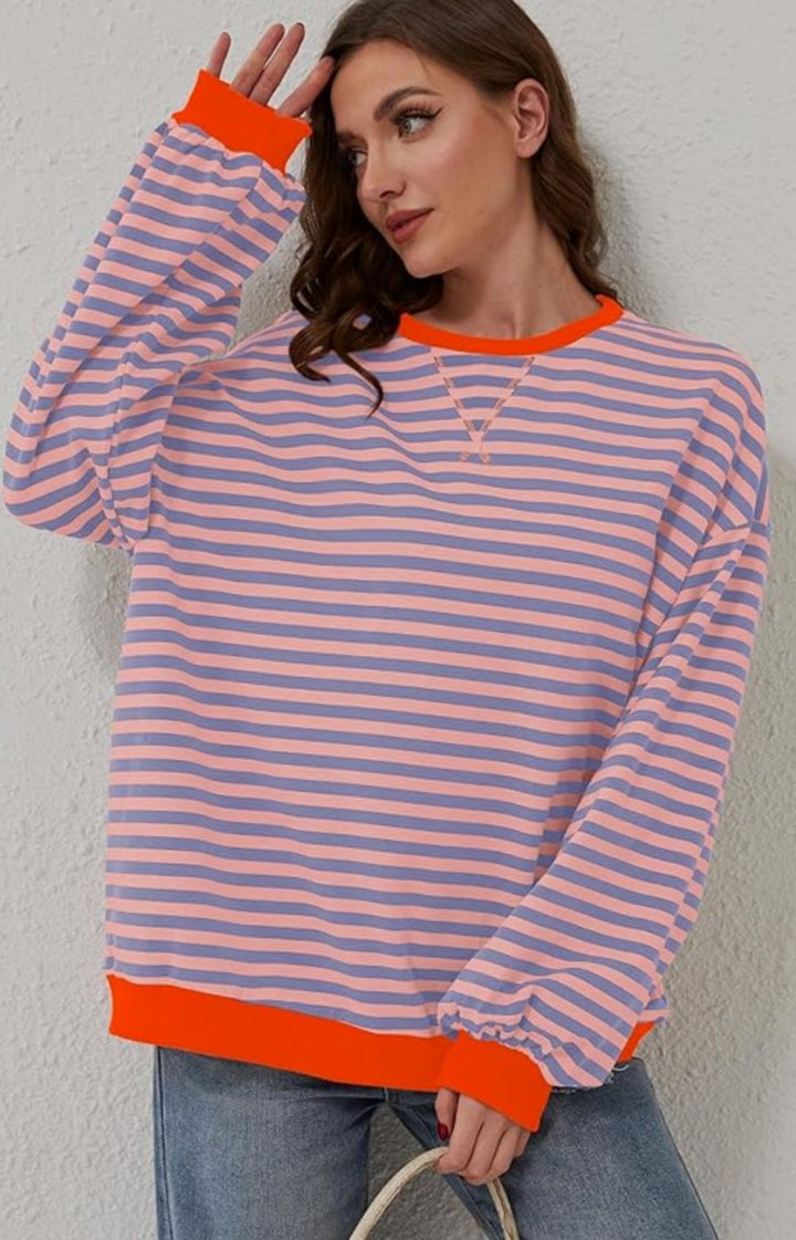 Ava | Women's Oversized Striped Crewneck Jumper Casual Pullover Sweater