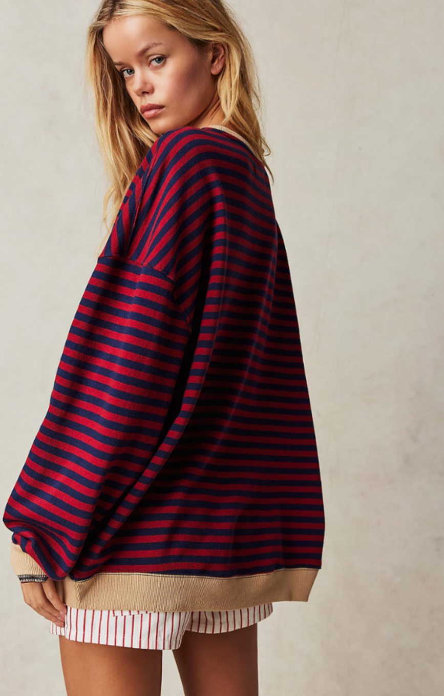 Ava | Women's Oversized Striped Crewneck Jumper Casual Pullover Sweater