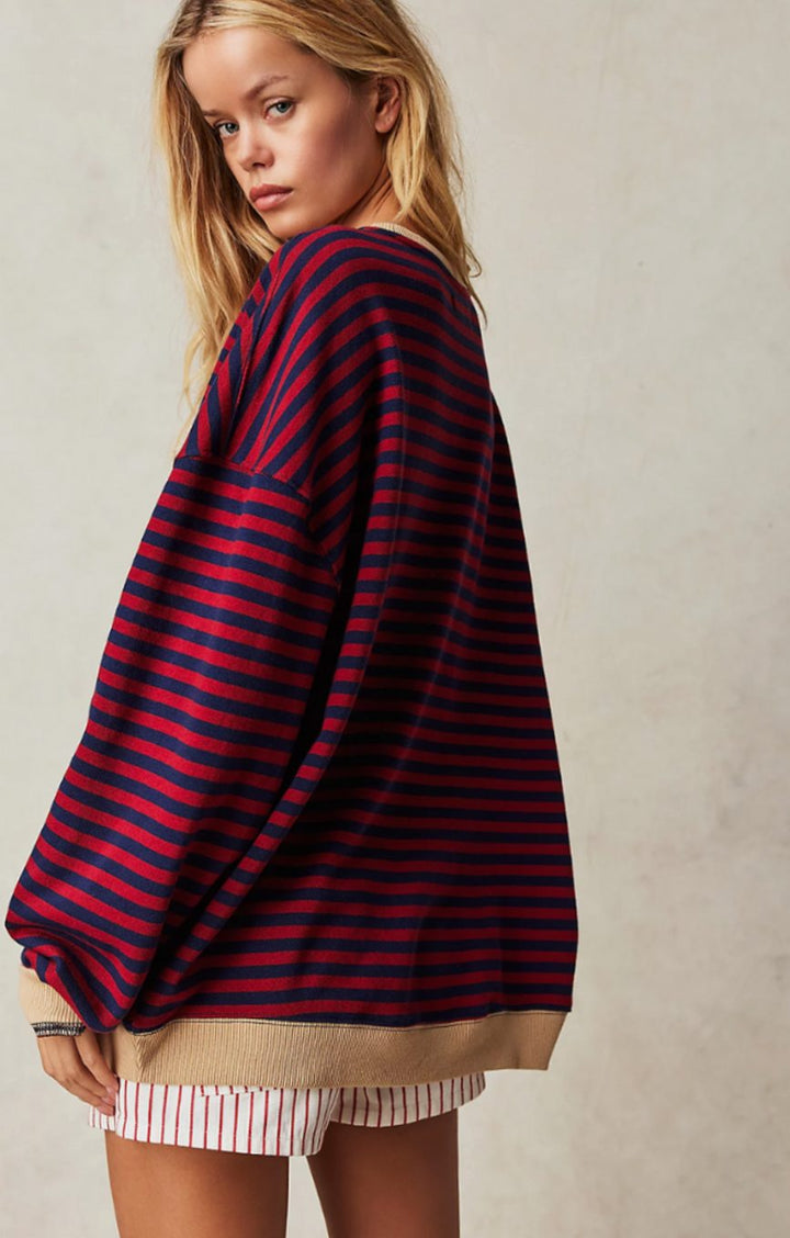 Ava | Women's Oversized Striped Crewneck Jumper Casual Pullover Sweater