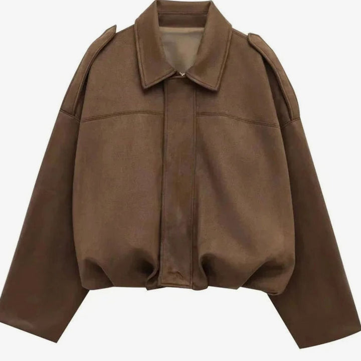 Charlotte | Women's Oversized Suede-Look Light Bomber Jacket Full-Zip Aviator