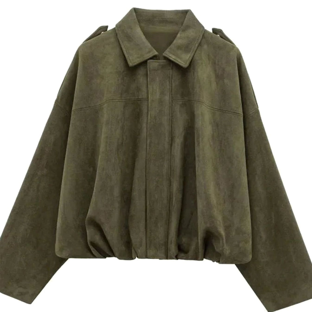 Charlotte | Women's Oversized Suede-Look Light Bomber Jacket Full-Zip Aviator