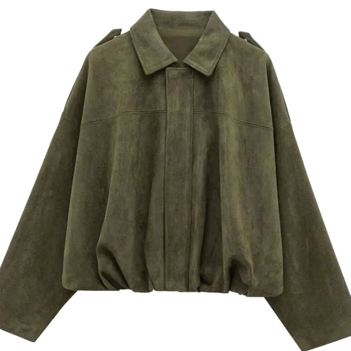 Charlotte | Women's Oversized Suede-Look Light Bomber Jacket Full-Zip Aviator