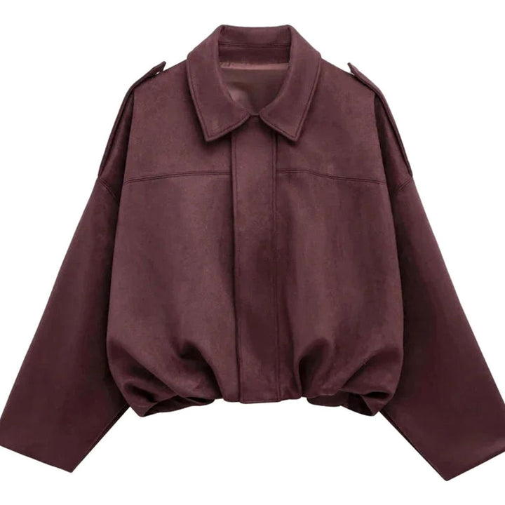 Charlotte | Women's Oversized Suede-Look Light Bomber Jacket Full-Zip Aviator